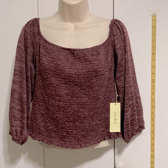 Hacci Smocked Square Neck Crop Top Blouse Wine Burgundy XL 2X 3X - Picture 2 of 15